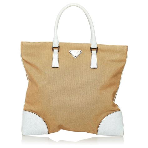 canvas tote prada|Prada brown leather tote bag.